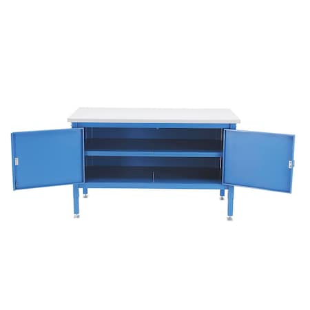 Global Industrial Security Cabinet Bench w/ Plastic Safety Edge Top, 72inW x 30inD, Blue 253961BL